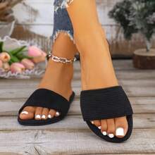 1 pereche papuci de casă ușori din material textil de culoare solidă, potriviți pentru naveta, vacanță, acasă, aer condiționat, ținute în aer liber, sandale plate pentru femei