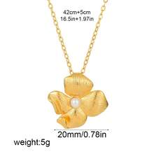 1 chiếc dây chuyền mặt dây hình hoa và ngọc trai bất đối xứng mạ vàng 18K bằng đồng, dây chuyền hoa trà tối giản đa năng - vòng cổ - Xem 5