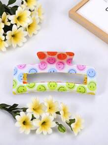 1pc Acrylic Smiling Face Cute Hair Claw Clip, Versatile For Commute, Spring/Summer/Autumn/Winter, Large Size 9.5cm,Hair Accessories,Claw Clips,Hair Jaw Clip,Hair Clutch