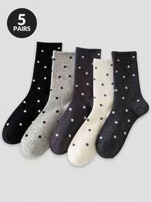 1/3/5 Pairs Women Polka Dot Crew Socks, Comfortable Breathable Casual Socks For Daily Wear, Spring/Summer - Multicolor - View 16