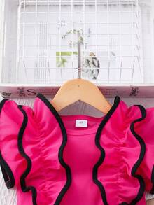 Young Girl' Fashion Ruffle Patchwork Casual Dress, Suitable For Outdoor & Daily Casual Occasions