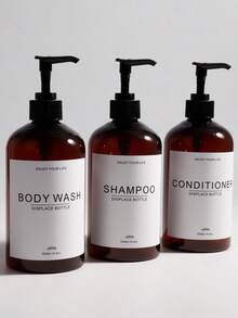 Shampoo-Spender - Nachfüllbare Shampoo- und Conditioner-Flaschen (Bernsteinfarben, 3 Set, 500ml) - Moderne Shampoo-Flaschen für die Dusche - Leere Shampoo-Conditioner-Körperwasch-Spender-Set - Für das Badezimmer - Mehrfarbig - Übersicht 15