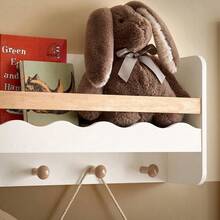 KMB78-W, Wall Mounted Storage Shelf Children Kids Wall Shelf Book Shelf Toy Shelf Kids Wall Coat Rack With 5 Hooks - White - View 5