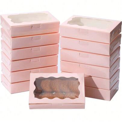15pcs Cookie Boxes, Pastry Boxes With Transparent Window, Pink Baking Candy Boxes, High-End Gift Packaging Containers Suitable For Desserts, Pies, Candies