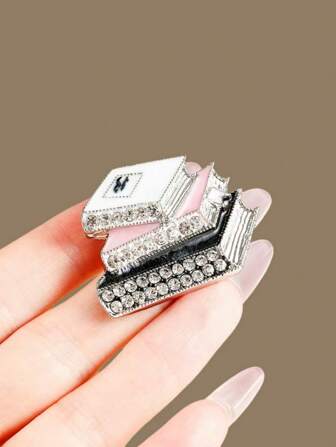 1pc Enamel & Rhinestone 3-Book Shaped Brooch Pin, Sophisticated Creative Design Unisex Lapel/Chest Decoration