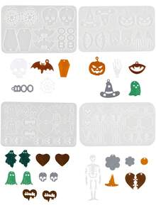 1 szt. perforowana forma na kolczyki z żywicy na Halloween, silikonowa forma na Halloween, kolczyki z dyni i pająka w kształcie szkieletu, forma na biżuterię z żywicy epoksydowej, brelok na Halloween - Przezroczysty - Zobacz 10