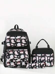 Modischer neuer Hochwertig-Farbiger Einhorn-Muster Schulrucksack Drei-Teile-Set, jugendlich und liebevoll Umhängetasche, süße tragbare thermisch isolierte Lunchbox Tasche, frisch bedruckter Stiftetui, Kapazität für Grundschüler der 1. bis 6. Klasse, Mittelschüler, Oberschüler, Studenten ultraleichte Ausflugstaschen