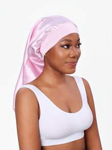 1pc Women's Pink Elastic Drawstring Long Satin Silk Hair Bonnet, Curly Hair Wrap, Suitable For Long Hair, Braids, Dreadlocks, Curly Hair, Satin Silk Hair Bonnet, Satin Bow Hair Bonnet