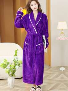 1pc Thick Autumn/Winter Plush Soft Robe, Vacuum Compressed Delivery, Shawl Collar, Loungewear, Bathrobe, For Women, Adults, Students, Casual, Bathing, Salon, Personal Use, Gift - Multicolor - View 16