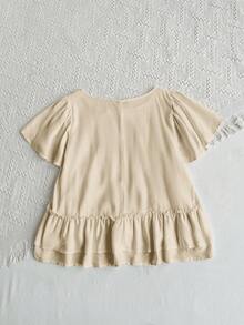 Rusttydustty 女士白色V领短袖叠层下摆衬衫，波西米亚风格，适合海滩、夏威夷音乐节和热带度假等夏季穿着 - 杏色 - 查看 2