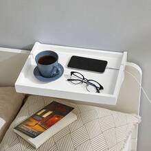 NKD01-W, Bedside Shelf Clip-On Hanging Shelf Bed Side Shelf Table Tray With 2 Wire Slots, White - White - View 10