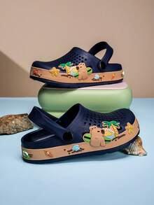 Kids' Cartoon Printed Waterproof Non-Slip EVA Soft Thick-Soled Beach Sandals, Suitable For All Seasons - Navy Blue - View 5