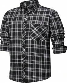 Mens Flannel Shirts Long Sleeve Dress Shirts For Men Casual Button Down Big And Tall Button Up Shirt - Black White Plaid - View 8