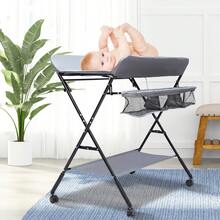 25KG Baby Changing Table - Foldable Diaper Care Station With Cute Prints & Wheels, Height Adjustable Unit With Storage Bags, Portable Massage Table For Parents - Grey - View 6