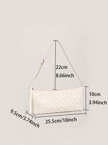 1pc Embossed Woven Handbag, Underarm Bag, Crescent Bag, Soft & Delicate One Shoulder Bag - Shoulder Bag - View 6