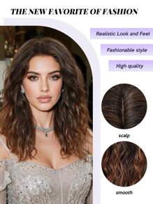 20英寸渐变棕色长卷发假发，高品质、舒适、透气、蓬松的合成纤维假发，非常适合度假、旅行、家庭聚会、角色扮演、音乐节和日常佩戴。 - 漸層棕色 - 查看 8