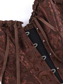 束胸衣，经典束胸衣，露肩甜美修身紧身衣，荷叶边腰部束身衣，露背收腹上衣，适合化妆舞会、万圣节 - 棕色 - 查看 7