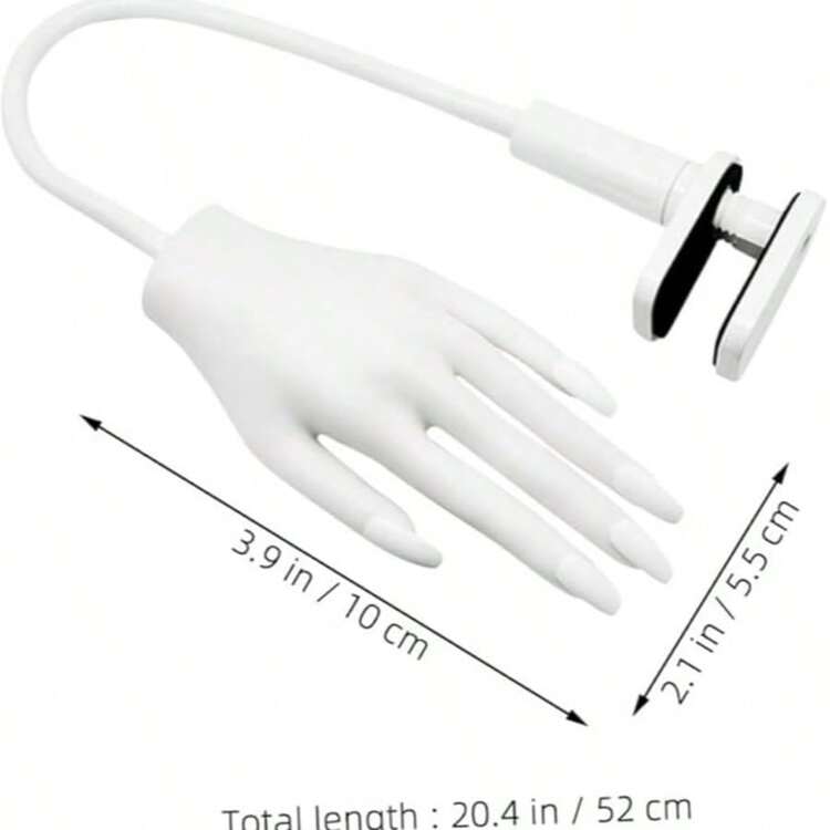 亚克力美甲练习手 - 硅胶美甲练习手，升级版，指甲片永不脱落，假指甲美甲练习手，柔韧美甲模型手，包含50片指甲片。手指不易折断 - 手指内部有3.2毫米铝制骨架连接整个手指，使手指可以弯曲成各种角度。 - 白色 - 查看 5