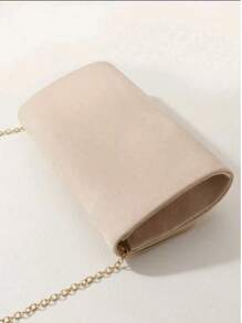 Beige Large Women Clutch Purse Evening Bag Prom Handbag With Detachable Chain For Wedding Velvet Elegant - Apricot - View 3