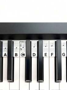 1 szt. wielokrotnego użytku silikonowy przewodnik po nutach fortepianowych, łatwa instalacja i usuwanie naklejek z nutami na klawiaturę fortepianu, pasuje do fortepianów 61/88 klawiszy, nie wymaga kleju, izolacja akustyczna, kciuk Kalimba, kamerton