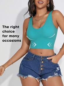 Women's Solid Color Ultra Soft Cropped Tank Top Casual Summer - Cadet Blue - View 5