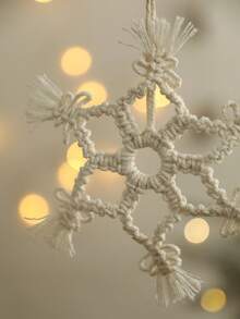 1 buc. Ornament Macrame țesut manual, fulg de zăpadă, stil boem, mini decorațiuni de Crăciun, potrivit pentru decorațiuni de petrecere de Crăciun acasă, agățat pentru bradul de Crăciun, decorațiuni pentru sufragerie și dormitor