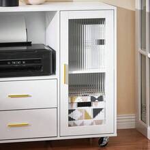 Sideboard On Wheels, Kitchen Trolley, Microwave Cabinet, Kitchen Cabinet, Rolling Cart, Storage Cabinet, Kitchen Chest Of Drawers, Kitchen Trolley, White, Approx. 75x76x40cm (WxHxD), ASK09-W - trắng - Xem 8