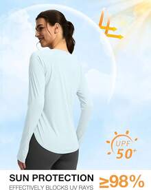 Womens Shirts UPF 50+ Lightweight Quick Dry Long Sleeve Workout Hiking Tops Outdoor - 淺藍色 - 查看 2