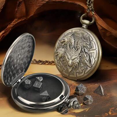 5 قطع مجموعة نرد صغيرة بشكل تنين D20، 7 قطع نرد معدنية متعددة الأوجه مع علبة ساعة جيب، مناسبة للألعاب الدورية على الطاولة (TTRPG)، ألعاب الأدوار (RPG) أو ألعاب الطاولة الأخرى | نرد فريد بشكل سيف، مناسب لحفلات ليالي الصيف، هدية يونيسكس، اكسسوارات لعبة الطاولة RPG، هدية عيد الميلاد المخصصة، هدية للصديق، هدايا إبداعية للرجال، هدايا ممتعة للمراهقين