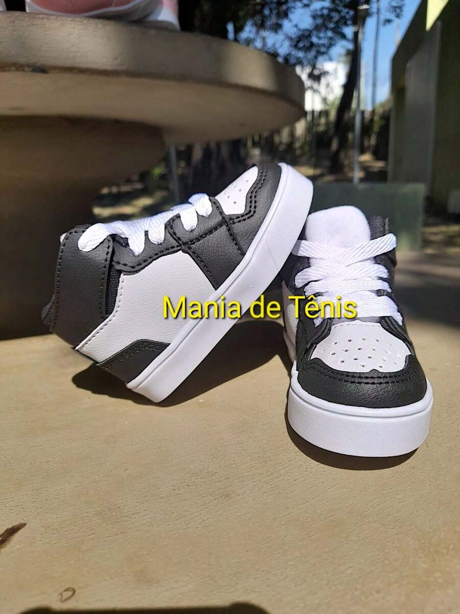Tênis branco casual infantil cano alto - Preto e Branco - Visão 1