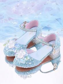 女童公主鞋韩版时尚模特走秀表演鞋儿童礼服配套闪亮舞台水晶鞋