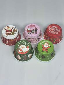 50pcs/100pcs Random Christmas Pattern Cupcake Liners, Heat-Resistant Paper Cupcake Trays, Round Baking Cups, Suitable For Birthday, Wedding, Party Christmas Christmas Decorations Christmas Pajamas Christmas Gifts Christmas Decor