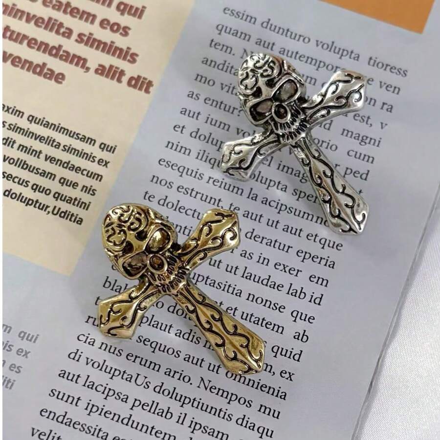 1 pezzo Spilla vintage a forma di teschio e croce, decorazione unica adatta per uomini e donne da indossare su costumi di Ognissanti, fermaglio per abiti, regalo divertente e carino per insegnanti