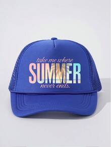 1pc Y2K Printed "SUMMER" Drawstring Sponge Mesh Baseball Cap, Breathable Adjustable Golf Sun Hat, Fashionable Curved Brim Sun Hat For Women And Men, Couple Y2K Sun Visor