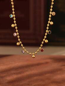 1 pieza Collar colgante de luna y corazón con circonita cúbica microincustrada chapado en oro de 18k, para hombres y mujeres, cadena de garras con gota de agua de lujo con rhinestones soldados, perfecto para bodas y compromisos