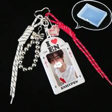 1 peça porta-cartões fotográficos retrô vermelho e branco, capa para cartões fotográficos, porta-cartões fotográficos "I Love En-Hyphen", porta-chaves, expositor de cartões fotográficos de ídolos Kpop, material PU, compatível com cartões fotográficos de ídolos de 3 a 3,5 polegadas, porta-cartões fotográficos de ídolos em formato de coração, pingente para bolsa