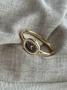 1pc Vintage Luxury Gold/Silver Color Petite Women Bracelet Watch, Fashionable Minimalist Elegant Quartz Watch, Suitable For Daily Wear, Birthday Gift - 金色 - 查看 3