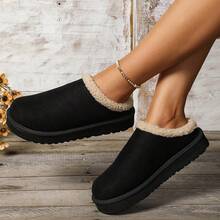 2024冬季新款外贸女款加绒保暖厚底无跟包头羊毛半拖鞋 - 黑色新款 - 查看 4