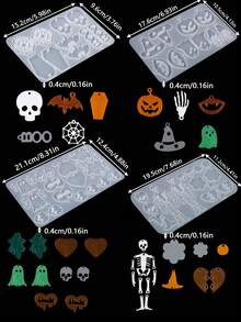 1 szt. perforowana forma na kolczyki z żywicy na Halloween, silikonowa forma na Halloween, kolczyki z dyni i pająka w kształcie szkieletu, forma na biżuterię z żywicy epoksydowej, brelok na Halloween - Przezroczysty - Zobacz 2