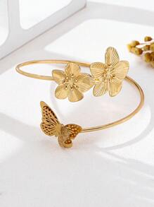 1 件复古优雅镂空蝴蝶和花朵臂袖手镯女士