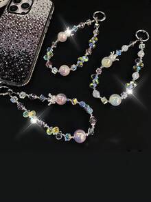 1 pezzo Portachiavi con perline di cristallo e ciondolo a forma di corona, ciondolo corto per borsa, accessorio anti-smarrimento per telefono, regalo di Natale per donna