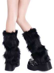 Women's Fuzzy Fur Leg Warmers - Winter Soft Fluffy Boot Cuffs, Perfect For Halloween & Santa Costumes
