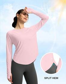 Womens Shirts UPF 50+ Lightweight Quick Dry Long Sleeve Workout Hiking Tops Outdoor - 淺粉色 - 查看 3
