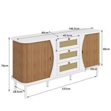 Sideboard, Rattan Chest Of Drawers, Chest Of Drawers With Sliding Doors, Adjustable Shelves And Rounded Top. - White + Particle Board - View 4