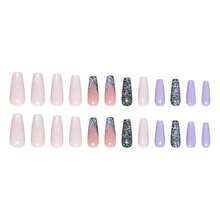 Long Coffin Press On Nails Glitter Full Cover Glue On Nails Sparkly Fake Nails Long Coffin Nail Press Ons Acrylic Artificial Nails Cute Stick On Nails For Women 24Pcs - 長款-C5C32 - 查看 4