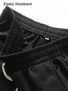 2pcs Fall Men's Sweatshirt And Sweatpants Set, Black Long Sleeve Crewneck Casual Top, Knitted Elastic Waist Drawstring Black Joggers, Letter Graphic Printed - Black - View 6