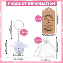 15PCS/Set Cowboy Hat Disco Ball Keychain With Thank You Tag And Organza Bag, Pink Hat Disco Ball Decoration, Suitable For Disco Party Favors And Birthday Party Favors