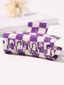 1个女士高品质棋盘格镂空紫色中号发爪 - 优雅甜美百搭防滑强力时尚头饰，适合节日、派对、日常佩戴和送礼。时尚发饰，发爪夹，秋季配饰，秋季发夹，冬季配饰，适合度假装扮，女士夏季海滩、旅行。 - 紫色 - 查看 5