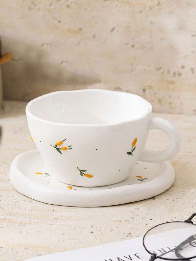 1 Set Of 350ml Hand-Painted Cherry Ceramic Mug And Saucer, Saudi Coffee Cup (1 Cup And 1 Saucer), Exquisite Retro High-Temperature Resistant Ceramic Cup, Unique Fruit Pattern Element, Microwave And Dishwasher , Suitable For Holding Water, Milk, Oatmeal, Tea, Juice, Breakfast, Coffee, Beverages And Other Hot/Cold Drinks - Multicolor - View 15