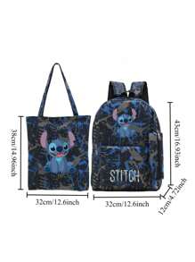 Disney Stitch Star Baby Peripheral Printed Backpack Set Student School Bag Backpack + Pencil Bag + Handbag Three Pieces Set School Season
